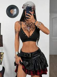 Coolane Women's Rivet Decor Casual Versatile Date Night Camisole Top - Black - View 6