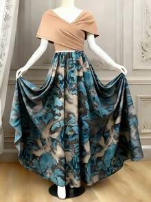 GlowEve 女士拼接设计收腰A字连衣裙，优雅百搭，适合度假、通勤、情人节、约会、法式街头风、复古派对等场合，早春/春夏新款，绿色长裙 - 彩色 - 查看 3