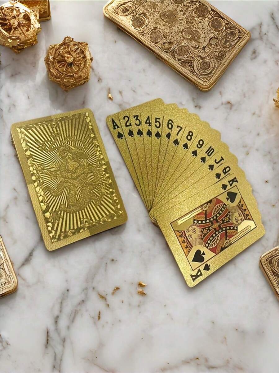 1 Set Matte Golden Dragon PVC Waterproof Durable Playing Cards, Suitable For Celebration Events Such As Valentine's Day, Thanksgiving, Christmas, Halloween, New Year - Gold - View 1