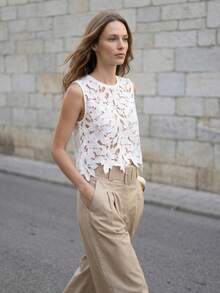 CielaLinda 女士水溶性花卉蕾丝吊带背心休闲罩衫，适合春夏海滩度假 - 白色 - 查看 4