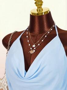2026 New Deep V-Neck Casual Vacation Lantern Pants Jumpsuit For Women - Blue - View 9