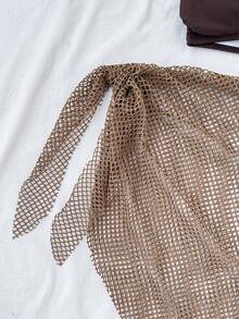 Kids Teen Girls 3 Pieces Tankini Set With Metal Ring Accent,Summer Beach Vacation Holiday Hawaii Coffee Brown Bikini Set With Mesh Cover Up Skirt - Coffee Brown - View 6