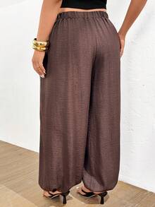 Lounesse Quần dài màu nâu cỡ lớn dành cho nữ, kiểu quần ống loe thời trang, đa năng, phù hợp mặc hàng ngày và đi làm, có túi. - màu nâu - Xem 2