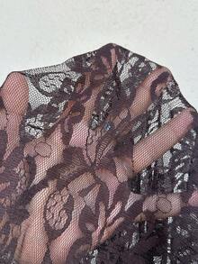 Siren Gaze Chân váy ren hoa thời trang dáng lệch gấu dành cho nữ - Màu nâu Sô-cô-la - Xem 6