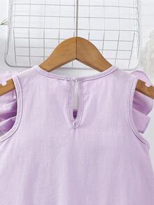 SHEIN Elladie kids 女童纯色优雅连衣裙。精致的荷叶袖设计增添可爱魅力，A字廓形优雅大方。3D立体花卉装饰更添活力。适合多种场合：户外玩耍，轻松吸引眼球；居家休闲，舒适自在；参加派对，优雅惊艳。小公主们的首选。 - 淡紫色 - 查看 6
