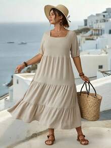 Parysyn Un vestido de verano grande, tejido, casual y elegante - Albaricoque - Ver 3