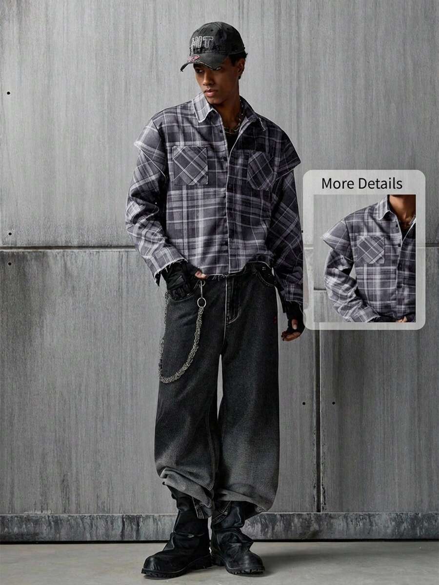 NEON BLANC 男士格子单排扣休闲百搭日常衬衫 - 灰色 - 查看 1