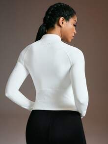Powerista 女士纯色简约休闲长袖卫衣 - 白色 - 查看 2