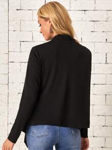 EMERY ROSE Abrigo con abertura frontal sólida y dobladillo asimétrico para otoño/invierno - Negro - Ver 2