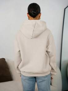 SAYEHFBABY Summer Outfits Women's Simple Casual Solid Green Color Pullover Hooded Long Sleeve Sweatshirt Without Drawstring Oversize - Apricot - View 2