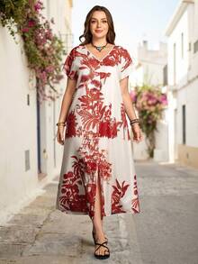 Rosumi Frauen Große Größen Pflanzen Muster V-Ausschnitt Kurzarm Casual Kleid Sommer Outfits Strandurlaub Outfits für Frauen Blumenkleid BOHO Kleidung Frauen Sommer Outfits Resort Tragen Frauen Urlaubskleid Lange Sommerkleider für Frauen Frauen Casual Kleider Sommer Outfits für Frauen Strandoutfit für Frauen Casual Urlaubsoutfits Frauen Country Konzert Outfit Peplum - Verschiedenfarbig - Übersicht 1