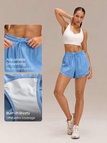 GLOWMODE 4.5" VitalSwift Lightweight Multi-Layered High-Waist Shorts With Built-In Underwear Adjustable Drawstring Summer Quick Dry Anti-Odor - Blue - View 4