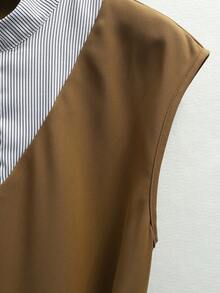 Franclia 时尚简约条纹拼接腰带衬衫 - 彩色 - 查看 6