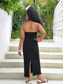 SHEIN 少女优雅印花露背修身度假连衣裙 - 彩色 - 查看 2