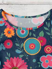 EMERY ROSE Floral Print Plus Size Shirt, Suitable For Vacation And Party Outfits - Multicolor - View 6
