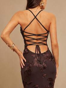 Silquee Váy dệt kim Jacquard thanh lịch - Cà phê nâu - Xem 6