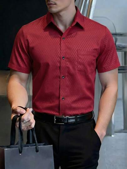 Manfinity Mode Chemise à manches courtes à carreaux avec boutons devant, style décontracté chic pour hommes en été