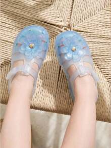 Cozy Pixies A Pair Of Summer Fashionable And Versatile Casual Basic Transparent Pink Cute Girls Soft-Soled Princess Style Baby Flat Sandals - Blue - View 3