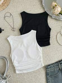 Comfortcana 2件組女款休閒無縫背心套裝，免內衣，日常穿著，95%棉，女款休閒，夏季女款，Y2k - 彩色 - 查看 2