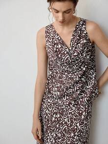 Uhlyne 女士缎面丝绸印花垂褶领宽松衬衫，优雅百搭，适合通勤、休闲旅行和各种场合，秋季简约商务休闲风，假日、工作、教师、返校季、秋季，尽显老钱风范。 - 咖啡棕 - 查看 5