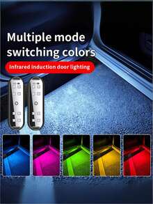 Teckwe 2 LED Door Warning Lights With 7 Colors Flashing, Ambient Lights, Safety Lights, Wireless And Wireless Installation, Convenient For Night Decoration Lights, 150mAh Rechargeable Lithium Battery; Equipped With USB Data Cable - 2 pieces door opening light - View 2