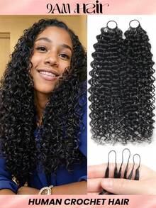 Boho Braids Human Crochet Hair In 100% Remy Human Hair Jerry Curly Feather Crochet Human Hair Line Boho Crochet Braids Human Hair Salon Silky Seamless Invisible For Thin Hair Woman Micro Pre Looped Crochet Human Hair Extensions Miracle Knots Crochet Human Hair - Natural Black - View 1