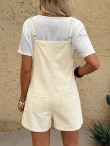 SHEIN Quần yếm denim hai túi dáng rộng, thích hợp cho kỳ nghỉ thai sản. - trắng - Xem 2