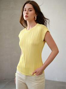 MOTF PREMIUM 纹理盖袖针织上衣 - 黃色 - 查看 5