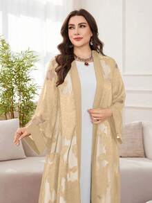 Al Najma Robe ample élégante en jacquard de mousseline de soie pour femmes, grande taille polyvalente - Jaune citron - Voir 4