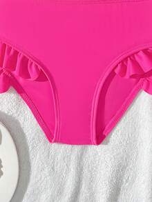 SHEIN Tankinis para niñas, parte superior de tankini de tela de punto con estampado floral rosa lindo, de manga larga, con protección solar, elegante y casual, adecuado para nadar, vacaciones de verano, playa, piscina, fiesta de vacaciones. Traje de baño tipo rash guard para niñas pequeñas y niñas. Traje de baño con estampado de flores rosas para niños. - Rosa Fucsia - Ver 5