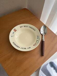 Cream-Colored English Letter Printed Ceramic Plate, Creative High-Quality Dish, Suitable For Breakfast, Steak, Dishes - Multicolor - View 9