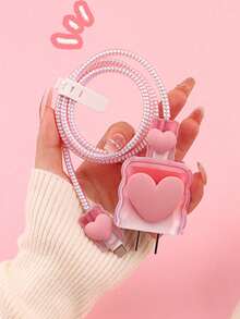 6pcs Cute Bow Candy Color Cable Protector Case, Data Cable Organizer Bag, Digital Accessories Storage Box, Anti-Drop Zipper Pouch, Compatible With 20W Fast Charger - Multicolor - View 12