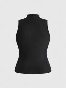 ROMWE Goth Áo tank top nữ cỡ lớn dáng ôm, cổ tàu, in hình xăm giả hổ và hoa mai phong cách Y2K retro. - màu đen - Xem 2
