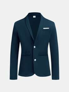 SHEIN 青少年男童藏蓝色修身西装套装，简约廓形，休闲学院风，舒适时尚，适合日常穿着、上学、外出、聚会、度假等各种场合。 - 寶藍色 - 查看 10