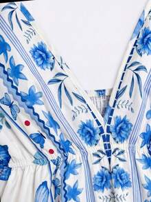 Franclia Bohemian Style Printed Beach Slip Dress - Baby Blue - View 5