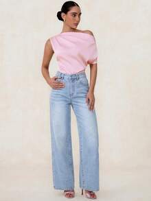 SHEIN Tall Quần jeans nữ cạp cao, có túi, ống rộng, dáng suông, thoải mái, đa năng. - Rửa nhẹ - Xem 6