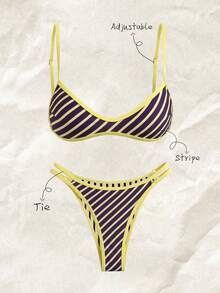 Elavelle 女士随机印花细肩带比基尼套装，春夏款 - 彩色 - 查看 1