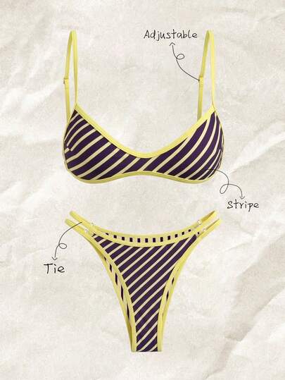 Elavelle 女士随机印花细肩带比基尼套装，春夏款