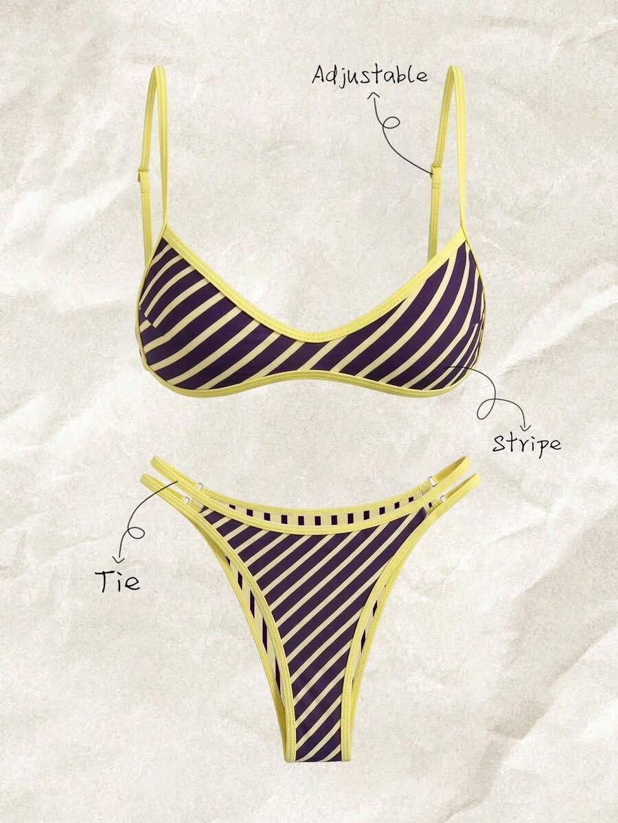 Elavelle 女士随机印花细肩带比基尼套装，春夏款 - 彩色 - 查看 1