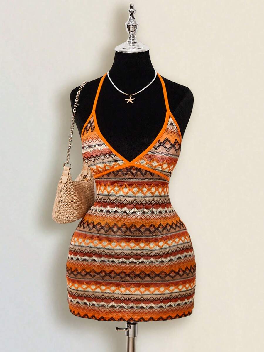 SHEIN ICON 女士夏季休闲条纹露背吊带迷你连衣裙 - 彩色 - 查看 1