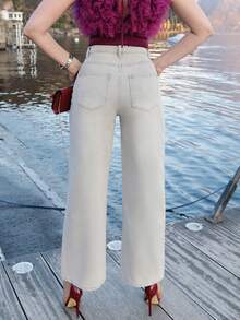 Elenary Edit 女式夏季宽松休闲破洞牛仔裤 - 灰色 - 查看 3