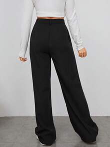 EURMUSE Petite Petite Größe Damen Highwaist schwarze einfarbige lange Lässig Hose mit Taschenelementen - Schwarz - Übersicht 2