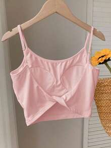 Comfortcana Áo tank top nữ cỡ lớn màu trắng có đệm mút, thiết kế xoắn phía sau, thích hợp cho mùa xuân/hè. - Màu Hồng baby - Xem 3