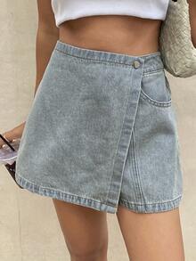 DAZY Women's Casual Wrap Denim Shorts - Blue - View 3