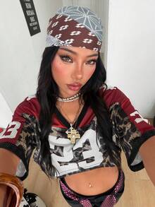 Coolane 女士街头风酷炫复古运动足球球衣字母印花 Y2K 酷炫短款百搭T恤 - 紅色和黑色 - 查看 5