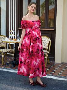 Momance Maternity Casual Floral Print One-Shoulder Dress - Multicolor - View 5