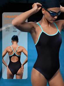 Swim Nautrix 女士连体泳衣，新款春夏撞色拼接，扎染圆点印花，圆形镂空露背设计，适合沙滩和冲浪运动 - 黑色 - 查看 6