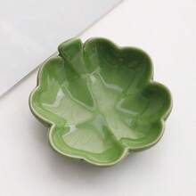 1Pc Nordic Style Ceramic Jewelry Tray, Floral & Clover Leaf Design, Tabletop Organizer For Cosmetics & Accessories, Ideal Gift For Women 2. - Green - View 2