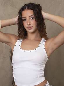 juhmazzocco Women's Punk Style Corset Decor Ruched Camisole - White - View 4