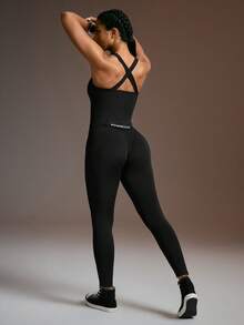 Powerista Hollow Out Sleeveless Fitted Jumpsuit - Black - View 5